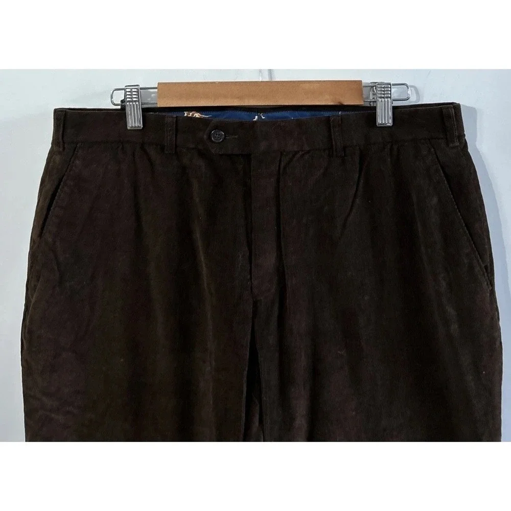 Mens Lauren Ralph Lauren Corduroy Pants Brown Flat Front Straight Leg 36